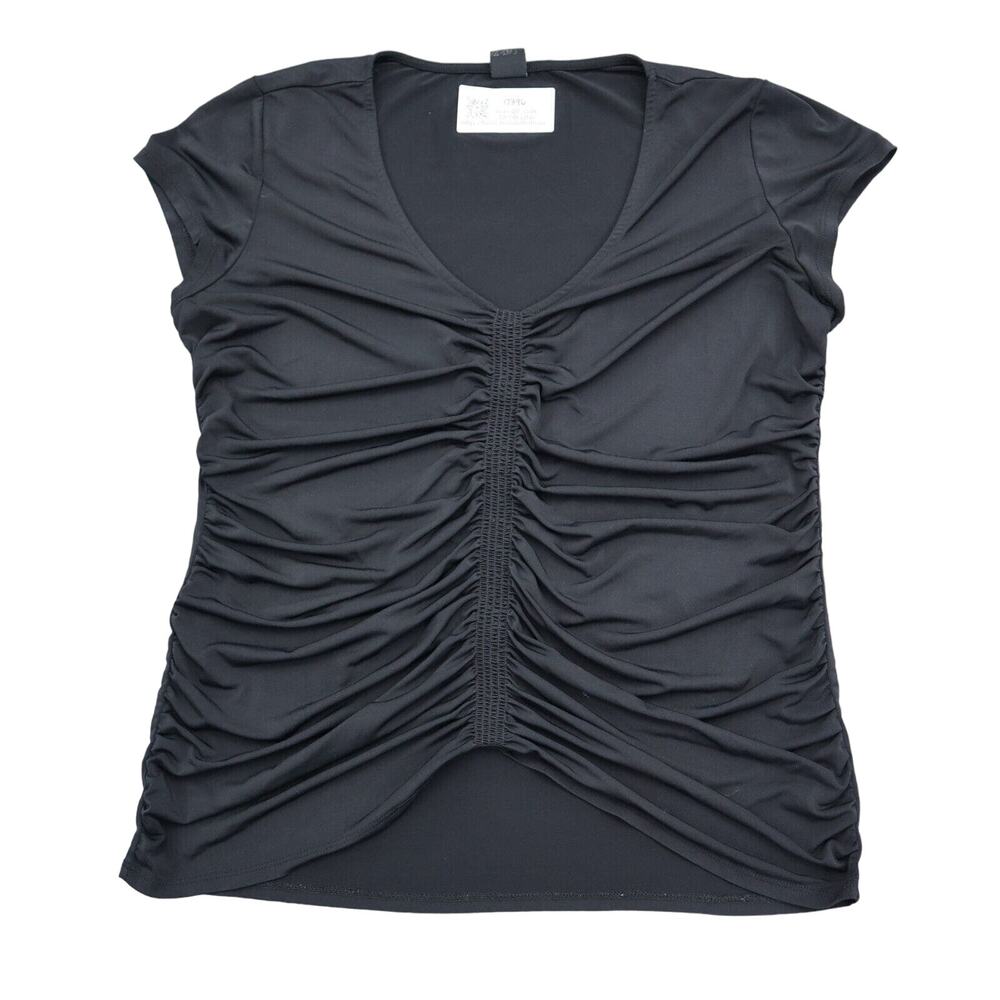 Paisley Sky Shirt Womens 9 Black Knit Cap Sleeve VNeck Pullover Stretch T Shirt